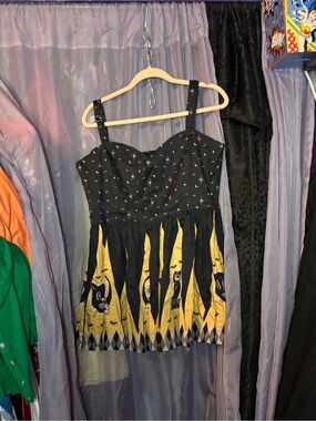 The Oblong Box Shop Black & Chartreuse Pinup A-line Gothbilly Sun Dress Size 2XL